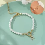 New Fashion Toggle Clasp Initial Bracelet Women A-Z Letter Pendant 6mm Pearl Bracelet For Women Jewelry Gift - Image 3