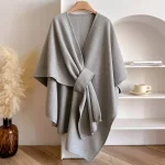 Fur Collar Fur Ball Knitted Cardigan Cape And Shawl
