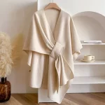 Fur Collar Fur Ball Knitted Cardigan Cape And Shawl - Image 24