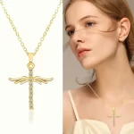 Angel Wings Cross Pendant Necklace For Woman With O Type Stainless Steel Chain Necklace Jewelry Gift - Image 3