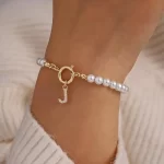 New Fashion Toggle Clasp Initial Bracelet Women A-Z Letter Pendant 6mm Pearl Bracelet For Women Jewelry Gift - Image 5