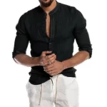 New Cardigan Stand Collar Long Sleeve Shirt Men's Clothing - Image 7