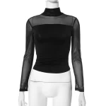 Half Turtleneck Gauzy Stitching T-shirt Top - Image 10