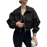 Solid Color Women's Short Jacket Zipper Trench Coat - Image 12