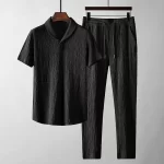 Leisure Suit Summer Loose Short Sleeve Top And Drawstring Trousers Fashion Mens Clothing - Image 7