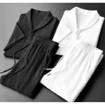Leisure Suit Summer Loose Short Sleeve Top And Drawstring Trousers Fashion Mens Clothing - Image 2