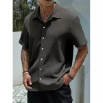 Men's Solid Color Short Sleeve Shirt Fashion Casual Button Lapel Tops Clothing - Image 16