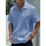 Men's Solid Color Short Sleeve Shirt Fashion Casual Button Lapel Tops Clothing - Image 12