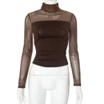Half Turtleneck Gauzy Stitching T-shirt Top - Image 11