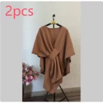 Fur Collar Fur Ball Knitted Cardigan Cape And Shawl - Image 10