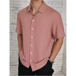 Men's Solid Color Short Sleeve Shirt Fashion Casual Button Lapel Tops Clothing - Image 10