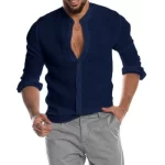 New Cardigan Stand Collar Long Sleeve Shirt Men's Clothing - Image 5