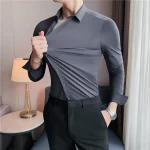 Men's Korean Style Slim Stretch Long Sleeve Shirt - Image 6