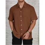 Men's Solid Color Short Sleeve Shirt Fashion Casual Button Lapel Tops Clothing - Image 9