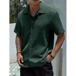 Men's Solid Color Short Sleeve Shirt Fashion Casual Button Lapel Tops Clothing - Image 8