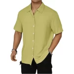 Men's Solid Color Short Sleeve Shirt Fashion Casual Button Lapel Tops Clothing - Image 6