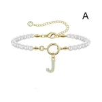 New Fashion Toggle Clasp Initial Bracelet Women A-Z Letter Pendant 6mm Pearl Bracelet For Women Jewelry Gift - Image 7