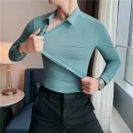Men's Korean Style Slim Stretch Long Sleeve Shirt - Image 4