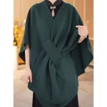 Fur Collar Fur Ball Knitted Cardigan Cape And Shawl - Image 14