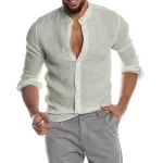 New Cardigan Stand Collar Long Sleeve Shirt Men's Clothing - Image 4