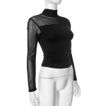 Half Turtleneck Gauzy Stitching T-shirt Top - Image 5