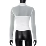 Half Turtleneck Gauzy Stitching T-shirt Top - Image 6