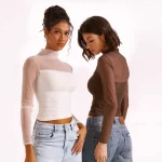 Half Turtleneck Gauzy Stitching T-shirt Top - Image 7