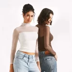 Half Turtleneck Gauzy Stitching T-shirt Top