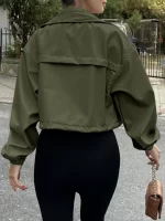 Solid Color Women's Short Jacket Zipper Trench Coat - Image 2