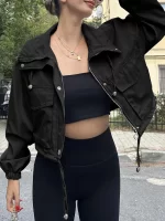 Solid Color Women's Short Jacket Zipper Trench Coat - Image 3
