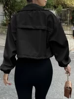 Solid Color Women's Short Jacket Zipper Trench Coat - Image 5