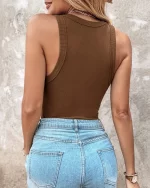 Ins Round Neck Vest With Bra Summer Solid Color Bottom Sleeveless Top Womens Clothing - Image 4