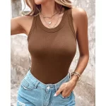 Ins Round Neck Vest With Bra Summer Solid Color Bottom Sleeveless Top Womens Clothing - Image 6