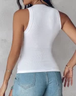 Ins Round Neck Vest With Bra Summer Solid Color Bottom Sleeveless Top Womens Clothing - Image 2