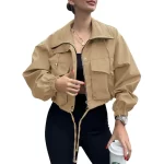 Solid Color Women's Short Jacket Zipper Trench Coat - Image 11