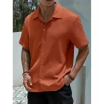 Men's Solid Color Short Sleeve Shirt Fashion Casual Button Lapel Tops Clothing - Image 4