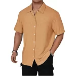 Men's Solid Color Short Sleeve Shirt Fashion Casual Button Lapel Tops Clothing - Image 3
