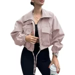 Solid Color Women's Short Jacket Zipper Trench Coat - Image 10