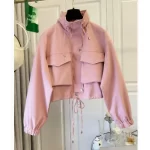 Solid Color Women's Short Jacket Zipper Trench Coat - Image 9