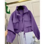 Solid Color Women's Short Jacket Zipper Trench Coat - Image 8