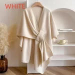 Fur Collar Fur Ball Knitted Cardigan Cape And Shawl - Image 5