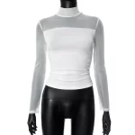 Half Turtleneck Gauzy Stitching T-shirt Top - Image 9