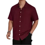 Men's Solid Color Short Sleeve Shirt Fashion Casual Button Lapel Tops Clothing - Image 7