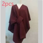 Fur Collar Fur Ball Knitted Cardigan Cape And Shawl - Image 2
